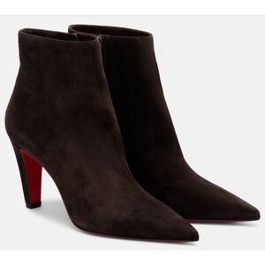 Christian Louboutin Vibella Booty 85 Cafe Brown Suede Pointed Heel Bootie 37